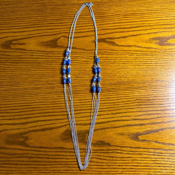 Vera Wang 18” silver necklace with blue, diamond looking gems on either side - Picture 1 of 7